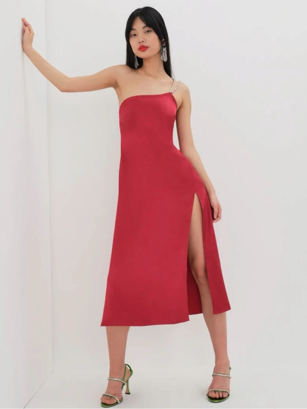 For Love And Lemons Elora Midi Dress in Red XS NWT Evening Party Slit Holiday